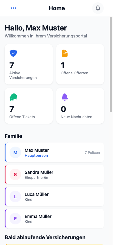 Insuro Dashboard — Alle Versicherungen auf einen Blick